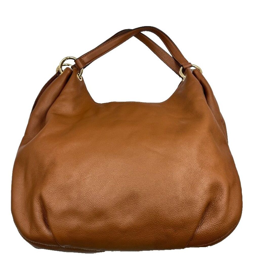 Michael Kors Brown Pebbled Leather Shoulder Hobo Bag Large Purse Tassel - Picture 2 of 16